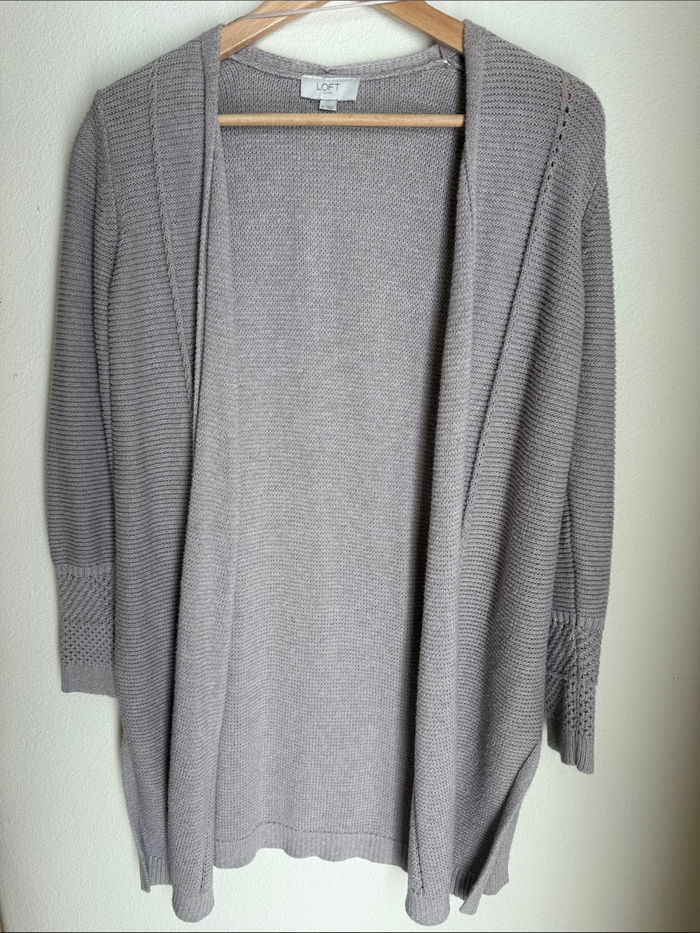 LOFT Women's Tan Dusted Cardigan Open-Front Knit Trendy Cotton